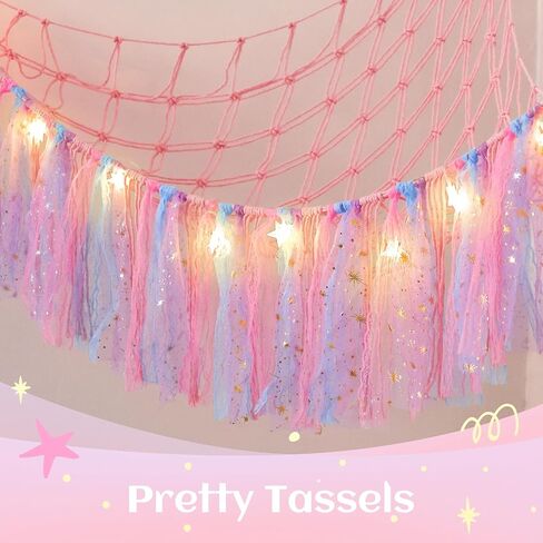 هومكوزان ارجوحة العاب للحيوانات المحشوة، منظم شبكي للتعليق على الحائط مع اضاءة LED، ارجوحة حيوانات محشوة لغرفة نوم الاطفال مع شراشيب 58 انش 46 انش 46 انش 46 انش in Kuwait