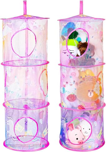 فو يامب 2 قطعة من شبكة حيوانات محشوة يونيكورن قابلة للطي، منظم حيوانات محشوة 3 مساحات تخزين، تخزين حيوانات محشوة شبكية معلقة، تخزين العاب قطيفة للاطفال البنات والاولاد غرفة الحضانة in Kuwait