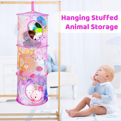 فو يامب 2 قطعة من شبكة حيوانات محشوة يونيكورن قابلة للطي، منظم حيوانات محشوة 3 مساحات تخزين، تخزين حيوانات محشوة شبكية معلقة، تخزين العاب قطيفة للاطفال البنات والاولاد غرفة الحضانة in Kuwait