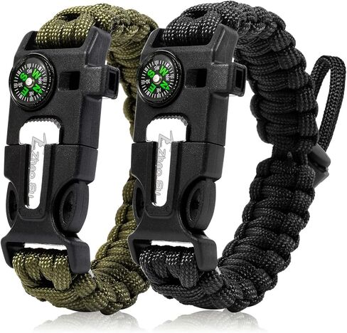 أساور باراكورد قابلة للتعديل في حالات الطوارئ (عبوة من قطعتين) - بوصلة وصفارة وبطاقة أدوات | مجموعة تكتيكية متعددة الوظائف في الهواء الطلق للمشي والتخييم وصيد الأسماك in Kuwait