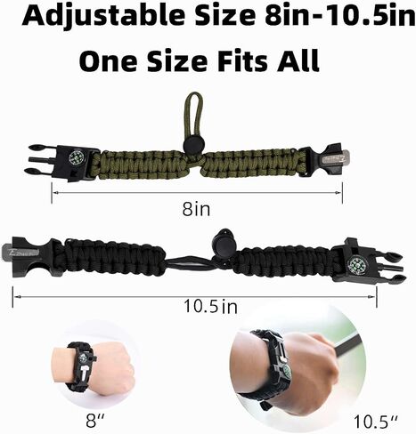 أساور باراكورد قابلة للتعديل في حالات الطوارئ (عبوة من قطعتين) - بوصلة وصفارة وبطاقة أدوات | مجموعة تكتيكية متعددة الوظائف في الهواء الطلق للمشي والتخييم وصيد الأسماك in Kuwait