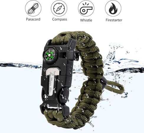 أساور باراكورد قابلة للتعديل في حالات الطوارئ (عبوة من قطعتين) - بوصلة وصفارة وبطاقة أدوات | مجموعة تكتيكية متعددة الوظائف في الهواء الطلق للمشي والتخييم وصيد الأسماك in Kuwait