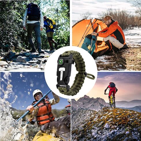 أساور باراكورد قابلة للتعديل في حالات الطوارئ (عبوة من قطعتين) - بوصلة وصفارة وبطاقة أدوات | مجموعة تكتيكية متعددة الوظائف في الهواء الطلق للمشي والتخييم وصيد الأسماك in Kuwait
