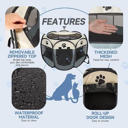 روضة حيوانات أليفة محمولة، روضة قابلة للطي للقطط والكلاب مع سحاب مناسبة للاستخدام الداخلي والخارجي والتخييم والسفر خيمة مقاومة للماء للحيوانات الأليفة للقطط والجراء والخنازير الغينية والأرانب وغيرها من الحيوانات الصغيرة رمادي in Kuwait