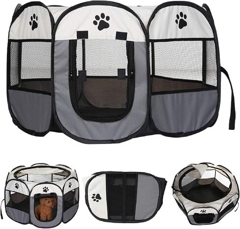 روضة حيوانات أليفة محمولة، روضة قابلة للطي للقطط والكلاب مع سحاب مناسبة للاستخدام الداخلي والخارجي والتخييم والسفر خيمة مقاومة للماء للحيوانات الأليفة للقطط والجراء والخنازير الغينية والأرانب وغيرها من الحيوانات الصغيرة رمادي in Kuwait