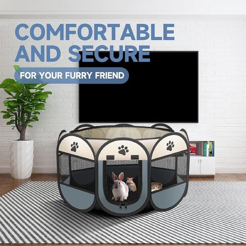 روضة حيوانات أليفة محمولة، روضة قابلة للطي للقطط والكلاب مع سحاب مناسبة للاستخدام الداخلي والخارجي والتخييم والسفر خيمة مقاومة للماء للحيوانات الأليفة للقطط والجراء والخنازير الغينية والأرانب وغيرها من الحيوانات الصغيرة رمادي in Kuwait