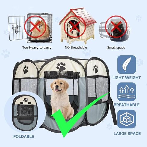 روضة حيوانات أليفة محمولة، روضة قابلة للطي للقطط والكلاب مع سحاب مناسبة للاستخدام الداخلي والخارجي والتخييم والسفر خيمة مقاومة للماء للحيوانات الأليفة للقطط والجراء والخنازير الغينية والأرانب وغيرها من الحيوانات الصغيرة رمادي in Kuwait