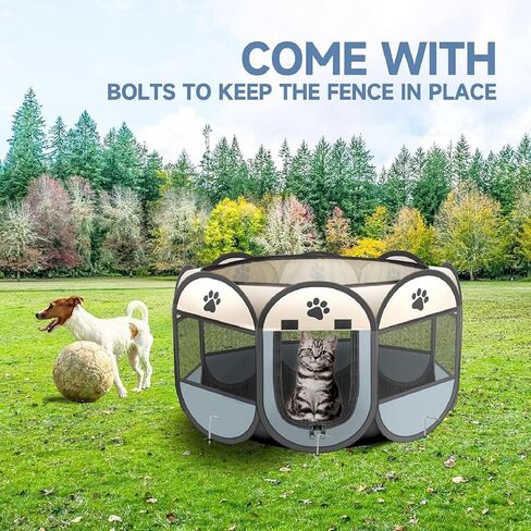 روضة حيوانات أليفة محمولة، روضة قابلة للطي للقطط والكلاب مع سحاب مناسبة للاستخدام الداخلي والخارجي والتخييم والسفر خيمة مقاومة للماء للحيوانات الأليفة للقطط والجراء والخنازير الغينية والأرانب وغيرها من الحيوانات الصغيرة رمادي in Kuwait