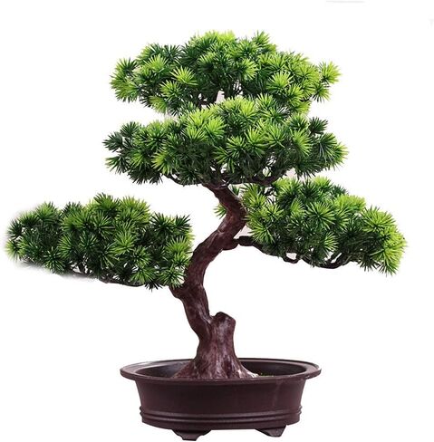 MAYiT Artificial Bonsai Welcoming Pine Tree, Simulation Potted Plant DIY Decorative Bonsai, Desk Display Fake Tree Pot Ornaments for Home, Office, Shop in Kuwait