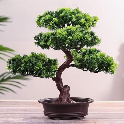 MAYiT Artificial Bonsai Welcoming Pine Tree, Simulation Potted Plant DIY Decorative Bonsai, Desk Display Fake Tree Pot Ornaments for Home, Office, Shop in Kuwait