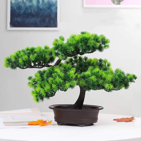 MAYiT Artificial Bonsai Welcoming Pine Tree, Simulation Potted Plant DIY Decorative Bonsai, Desk Display Fake Tree Pot Ornaments for Home, Office, Shop in Kuwait