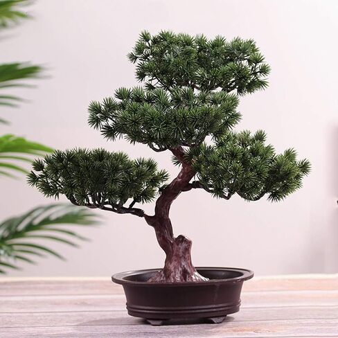 MAYiT Artificial Bonsai Welcoming Pine Tree, Simulation Potted Plant DIY Decorative Bonsai, Desk Display Fake Tree Pot Ornaments for Home, Office, Shop in Kuwait