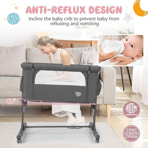 BABY JOY Bassinet Bedside Sleeper, 3 in 1 Folding Crib w/Adjustable Height, Mattress, Lockable Wheels, Storage Pocket & Carry Bag for Infant Newborn, Stationary & Rock, Portable Baby Bassinet (Pink) in Saudi Arabia