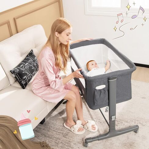 BABY JOY Bassinet Bedside Sleeper, 3 in 1 Folding Crib w/Adjustable Height, Mattress, Lockable Wheels, Storage Pocket & Carry Bag for Infant Newborn, Stationary & Rock, Portable Baby Bassinet (Pink) in Saudi Arabia
