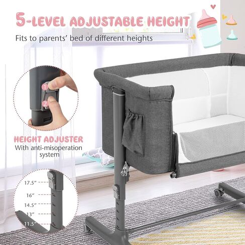 BABY JOY Bassinet Bedside Sleeper, 3 in 1 Folding Crib w/Adjustable Height, Mattress, Lockable Wheels, Storage Pocket & Carry Bag for Infant Newborn, Stationary & Rock, Portable Baby Bassinet (Pink) in Saudi Arabia