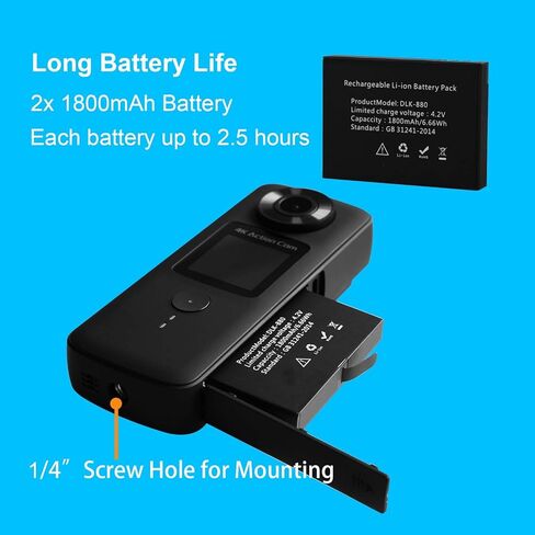 كاميرا Onous Action Camera 4K 30FPS الرياضية كاميرا واي فاي للدراجة كاميرا محمولة باليد كاميرا مقاومة للماء للجيب وكاميرا تسجيل فيديو للسفر مع تثبيت EIS بطاريات 2X 1800 مللي أمبير في الساعة ومجموعة ملحقات in Kuwait