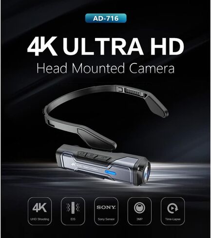 كاميرا ANKONG يمكن ارتداؤها بدون استخدام اليدين، كاميرا رياضية بدقة 4K/30 إطارًا في الثانية، كاميرا رياضية خارجية عالية الدقة، مسجل واي فاي ذكي مضاد للاهتزاز أثناء ركوب الخيل in Kuwait