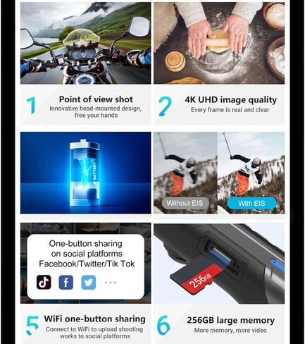 كاميرا ANKONG يمكن ارتداؤها بدون استخدام اليدين، كاميرا رياضية بدقة 4K/30 إطارًا في الثانية، كاميرا رياضية خارجية عالية الدقة، مسجل واي فاي ذكي مضاد للاهتزاز أثناء ركوب الخيل in Kuwait