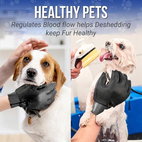 قفازات فلافي بادي للعناية بالحيوانات الأليفة للكلاب والقطط - قفازات فرشاة تدليك لطيفة لإزالة الشعر لإزالة التساقط والغسيل، فرو طويل وقصير - زوج واحد (أزرق) in Kuwait