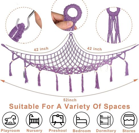 Stuffed Animal Net Hammock Macrame Boho Plush Toy Net Hammock For Stuffed Animals With Lights Stuffed Animals Corner Hanging Stuffed Animal Storage Net for Kids Bedroom Black in Saudi Arabia