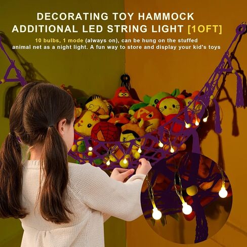 Stuffed Animal Net Hammock Macrame Boho Plush Toy Net Hammock For Stuffed Animals With Lights Stuffed Animals Corner Hanging Stuffed Animal Storage Net for Kids Bedroom Black in Saudi Arabia
