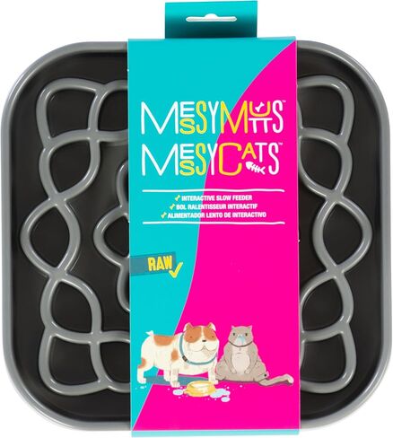 Messy Mutts and Cats Interactive Square Slow Feeder | Blue (2 Cup) | 8" x 8" Square Puzzle Slow Feeder for Dogs/Cats | Enrichment Food Dish for Slow Eating, Bloating in Kuwait