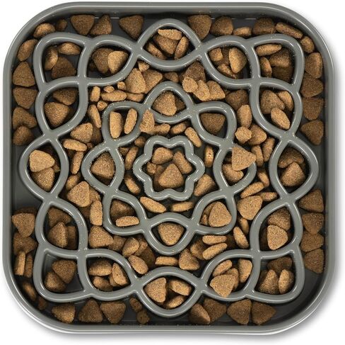Messy Mutts and Cats Interactive Square Slow Feeder | Blue (2 Cup) | 8" x 8" Square Puzzle Slow Feeder for Dogs/Cats | Enrichment Food Dish for Slow Eating, Bloating in Kuwait