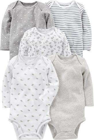 Simple Joys by Carter's Unisex Babies' Long-Sleeve Bodysuit, Pack of 5, Grey/White, 0-3 Months in Saudi Arabia