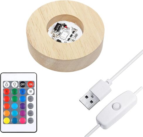 ZILAMGOO Wood Light Display Base with Remote Control | Circular Wooden LED Light Base for Crystal Balls, Resin Art | Multiple Colors Adjustable LED Light Display Base (2.3'') in Kuwait