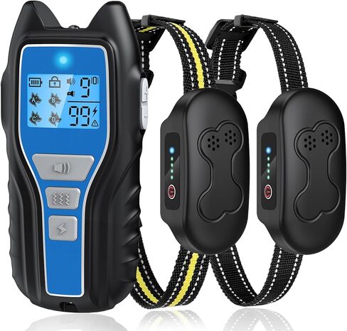 طوق صدمات للكلاب من owvtrg لكلبين (15-150 رطلًا) طوق تدريب كهربائي مقاوم للماء وقابل لإعادة الشحن مع جهاز تحكم عن بعد للكلاب الصغيرة والمتوسطة والكبيرة مع صوت تنبيه واهتزاز وصدمة آمنة وأوضاع مصباح يدوي (أزرق) in Kuwait