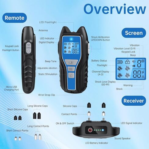 طوق صدمات للكلاب من owvtrg لكلبين (15-150 رطلًا) طوق تدريب كهربائي مقاوم للماء وقابل لإعادة الشحن مع جهاز تحكم عن بعد للكلاب الصغيرة والمتوسطة والكبيرة مع صوت تنبيه واهتزاز وصدمة آمنة وأوضاع مصباح يدوي (أزرق) in Kuwait