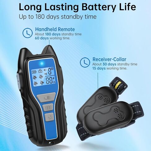 طوق صدمات للكلاب من owvtrg لكلبين (15-150 رطلًا) طوق تدريب كهربائي مقاوم للماء وقابل لإعادة الشحن مع جهاز تحكم عن بعد للكلاب الصغيرة والمتوسطة والكبيرة مع صوت تنبيه واهتزاز وصدمة آمنة وأوضاع مصباح يدوي (أزرق) in Kuwait