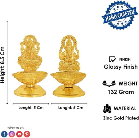 SATVIK Set of 1 Pc Laxmi Ganesha Pair Metal Diya Luxmi Ganpati Dia Lord Ganesh Lakshmi Murti Idol Statue Oil Lamp Decor Home Mandir Office Indian Hindu Diwali Pooja Pujan Housewarming Return Gift Item in Saudi Arabia