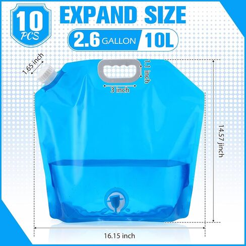 Suclain 26 Gallon Collapsible Water Container Bag 10 Pieces 2.6 Gallon Collapsible Water Storage Jug with Faucet Water Containers Portable Water Tank Emergency Storage for Fishing Camping Supply in Saudi Arabia
