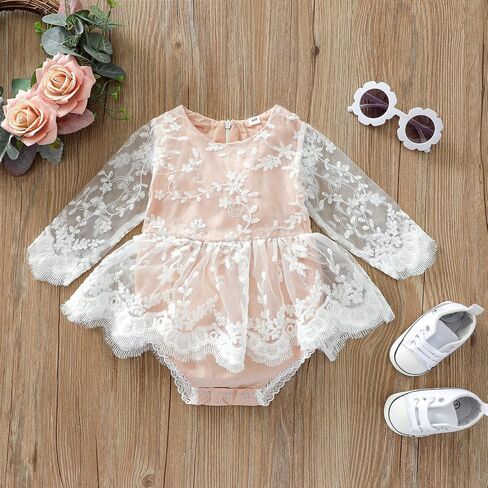AWIBMK Newborn Baby Girl Floral Lace Romper Dress Infant Ruffle Boho Jumpsuit Princess Dresses Fall Winter Outfits in Saudi Arabia