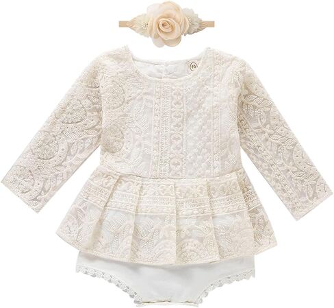 AWIBMK Newborn Baby Girl Floral Lace Romper Dress Infant Ruffle Boho Jumpsuit Princess Dresses Fall Winter Outfits in Saudi Arabia