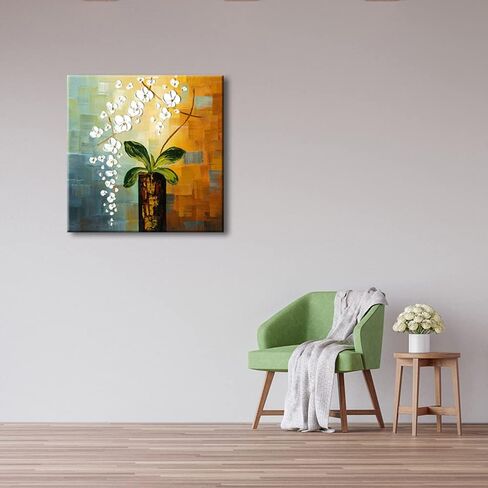 Wieco Art Beauty of Life لوحات زيتية زهرية على قماش جدار الفن الكبير الحديث 100٪ رسمت باليد مجردة الزهور البيضاء امتدت ومؤطرة عمل فني لغرفة المعيشة غرفة نوم ديكورات المنزل 32x32 in Saudi Arabia