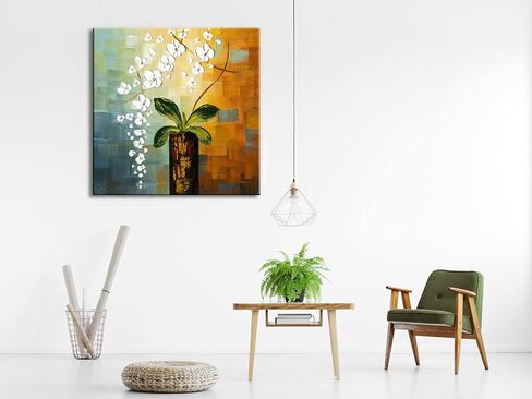 Wieco Art Beauty of Life لوحات زيتية زهرية على قماش جدار الفن الكبير الحديث 100٪ رسمت باليد مجردة الزهور البيضاء امتدت ومؤطرة عمل فني لغرفة المعيشة غرفة نوم ديكورات المنزل 32x32 in Saudi Arabia