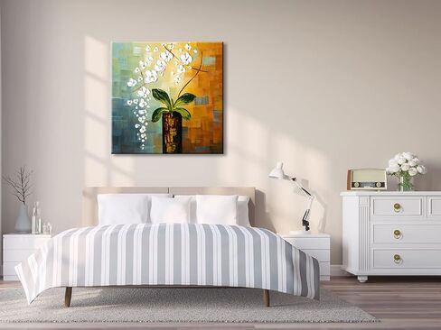 Wieco Art Beauty of Life لوحات زيتية زهرية على قماش جدار الفن الكبير الحديث 100٪ رسمت باليد مجردة الزهور البيضاء امتدت ومؤطرة عمل فني لغرفة المعيشة غرفة نوم ديكورات المنزل 32x32 in Saudi Arabia