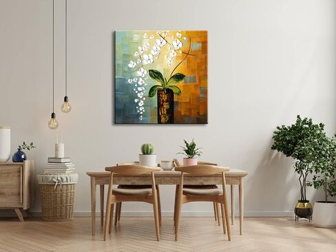 Wieco Art Beauty of Life لوحات زيتية زهرية على قماش جدار الفن الكبير الحديث 100٪ رسمت باليد مجردة الزهور البيضاء امتدت ومؤطرة عمل فني لغرفة المعيشة غرفة نوم ديكورات المنزل 32x32 in Saudi Arabia