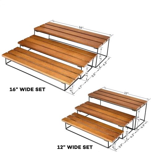 Walnut Wood Wooden Cupcake Stand 3-Tier Wooden Display Stand with Black Metal Base, Rectangle Tower Display Stands for Vendor Events Walnut Wood (12" Set) in Kuwait