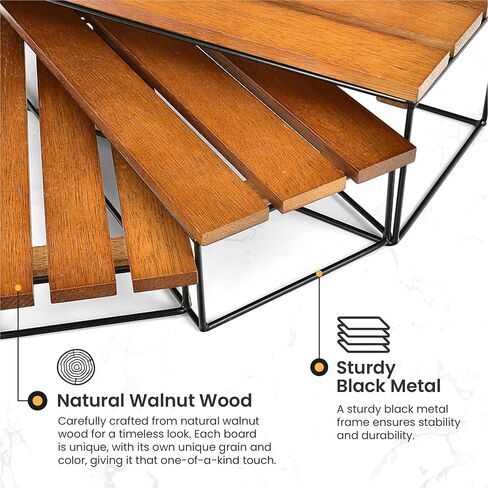 Walnut Wood Wooden Cupcake Stand 3-Tier Wooden Display Stand with Black Metal Base, Rectangle Tower Display Stands for Vendor Events Walnut Wood (12" Set) in Kuwait