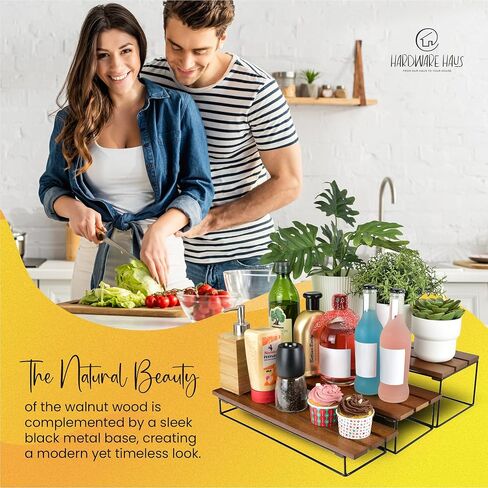 Walnut Wood Wooden Cupcake Stand 3-Tier Wooden Display Stand with Black Metal Base, Rectangle Tower Display Stands for Vendor Events Walnut Wood (12" Set) in Kuwait