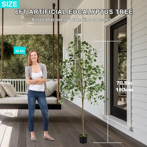 melos Artificial Eucalyptus Tree Decor Indoor Outdoor, 6 FT Faux Plant, Lifelike Green Fake Potted Tree for Home Office in Kuwait