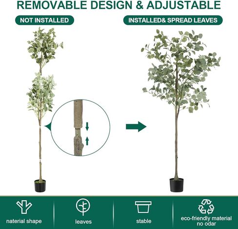 melos Artificial Eucalyptus Tree Decor Indoor Outdoor, 6 FT Faux Plant, Lifelike Green Fake Potted Tree for Home Office in Kuwait