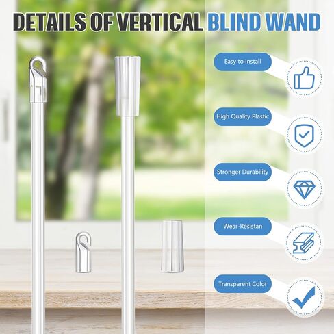 6 Pieces 12 Inches Blind Wand Vertical Blinds Replacement Parts Blind Rod with Hook and Grip Clear Plastic Blind Opener Long Window Blind Stick Tilt Rod in Kuwait