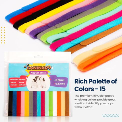 Caninary 15 Different Colored Puppy Collars for Litter with 6 Record Keeping Charts, Adjustable Puppy Collars for Small Puppies, Serving as Soft Nylon Puppy Identification Collars in Saudi Arabia