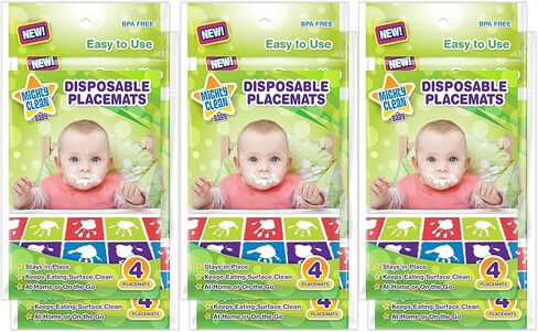 Mighty Clean Baby Disposable Placemat - Super Sticky Toddler and Infant Mat for Feeding on The Go, 24 Count Value Pack (6 Packages of 4 placemats Each) in Saudi Arabia