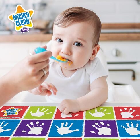 Mighty Clean Baby Disposable Placemat - Super Sticky Toddler and Infant Mat for Feeding on The Go, 24 Count Value Pack (6 Packages of 4 placemats Each) in Saudi Arabia