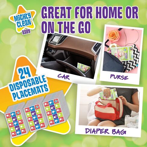 Mighty Clean Baby Disposable Placemat - Super Sticky Toddler and Infant Mat for Feeding on The Go, 24 Count Value Pack (6 Packages of 4 placemats Each) in Saudi Arabia
